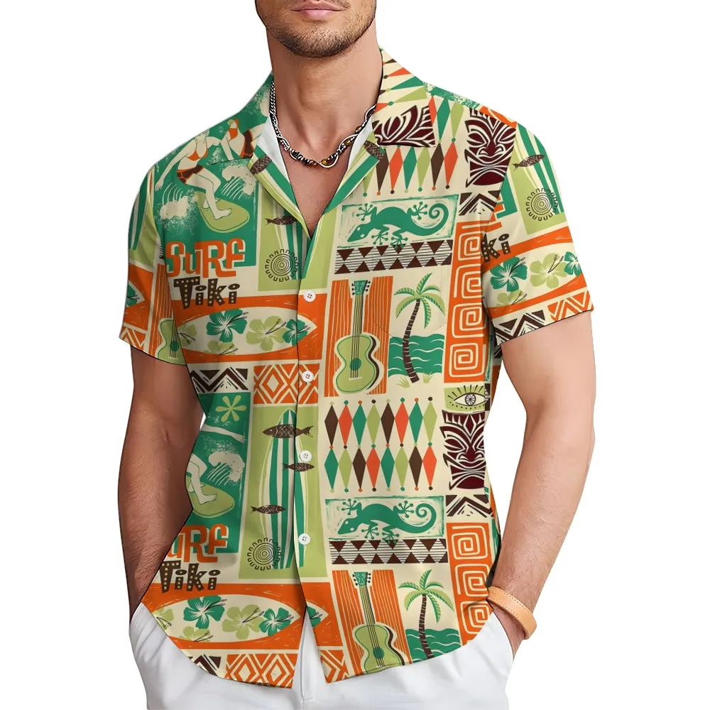 Hawaiian Tiki Art Poster Casual Short Sleeve Shirt 2406000415