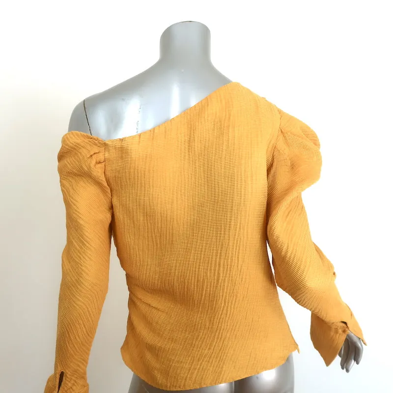 Hellessy Phacelia Asymmetric Off the Shoulder Top Marigold Linen-Silk Size 6