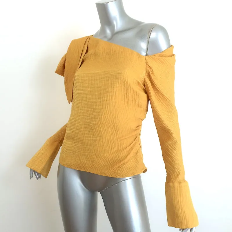 Hellessy Phacelia Asymmetric Off the Shoulder Top Marigold Linen-Silk Size 6