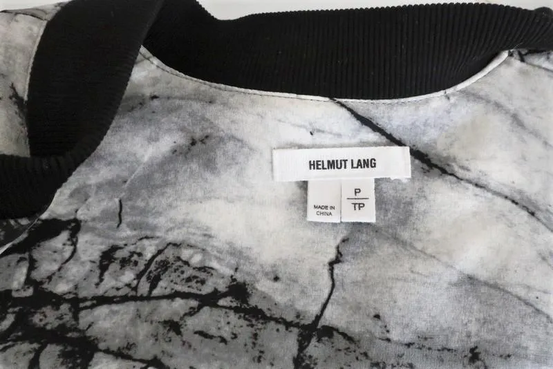 Helmut Lang Bomber Jacket Terrene White/Gray Printed Silk Size Petite