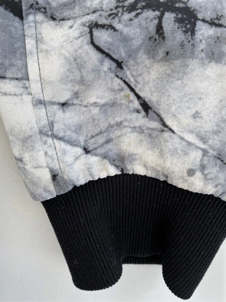 Helmut Lang Bomber Jacket Terrene White/Gray Printed Silk Size Petite