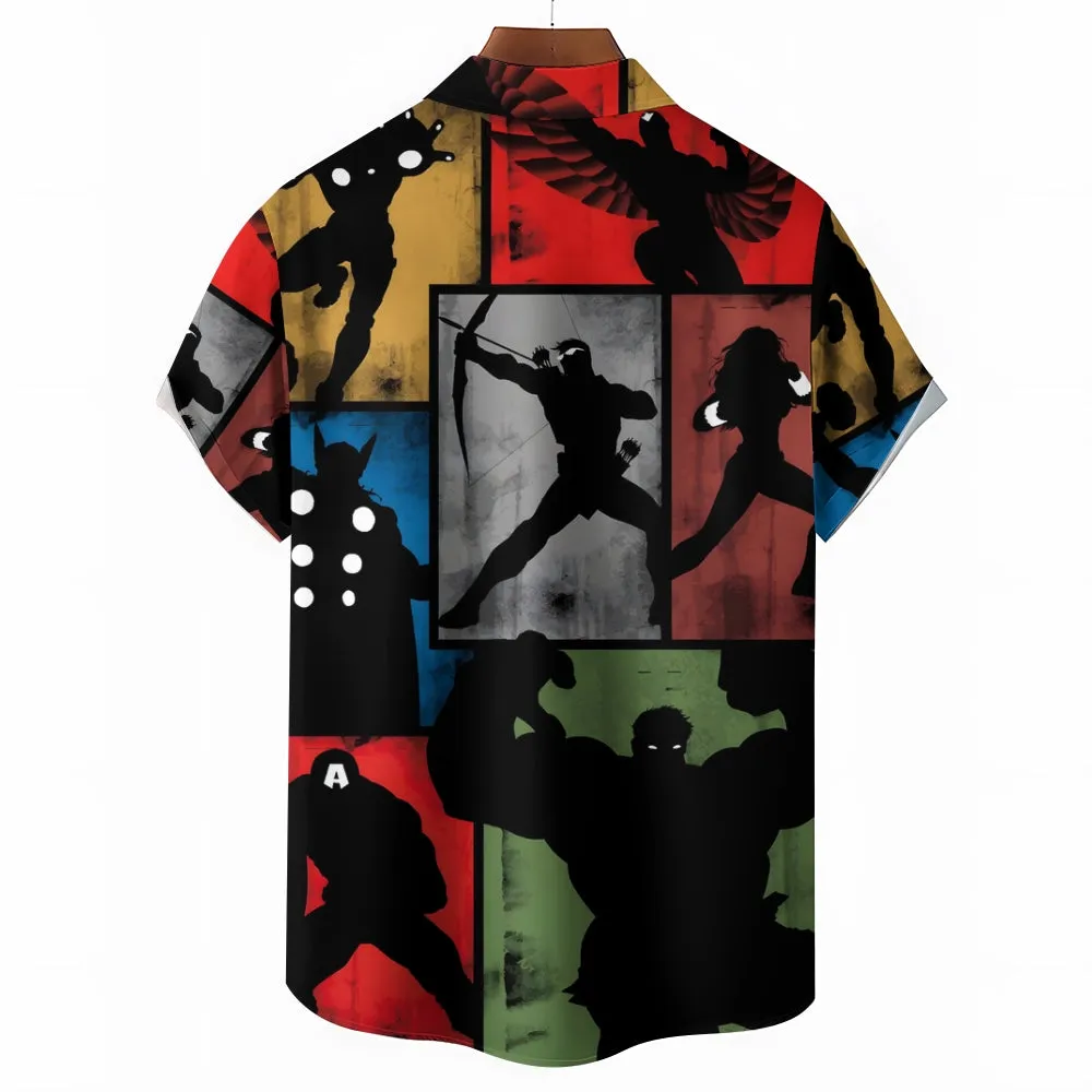 Hero Print Oversized Slub Linen Short Sleeve Shirt 2406000697