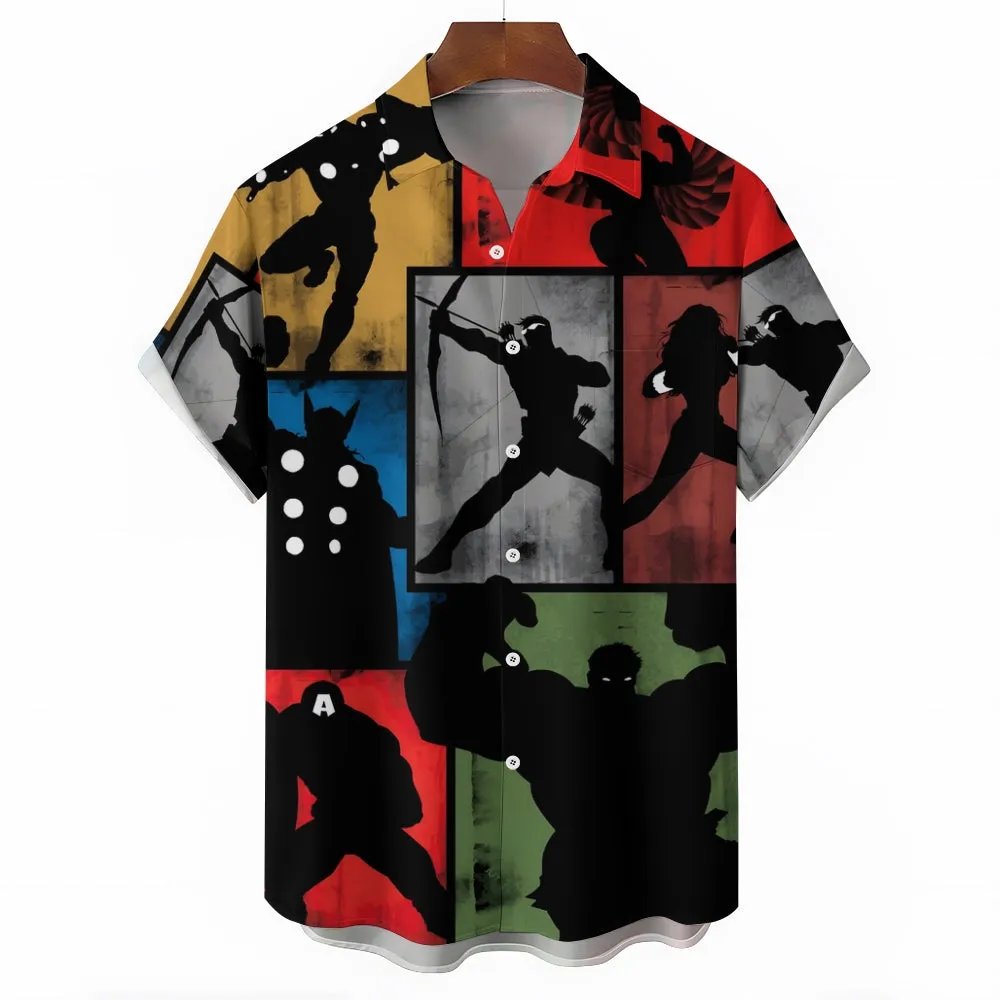 Hero Print Oversized Slub Linen Short Sleeve Shirt 2406000697