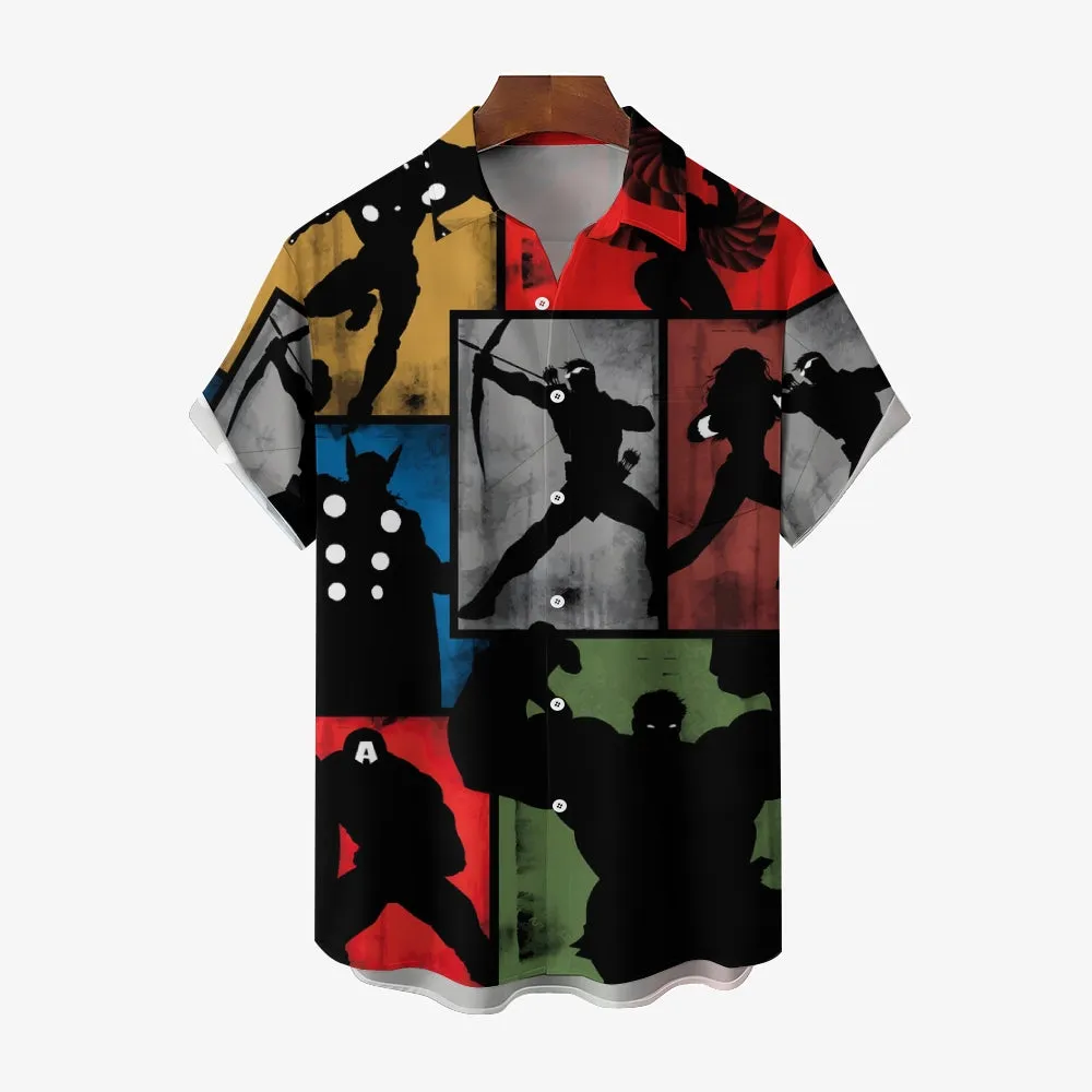 Hero Print Oversized Slub Linen Short Sleeve Shirt 2406000697
