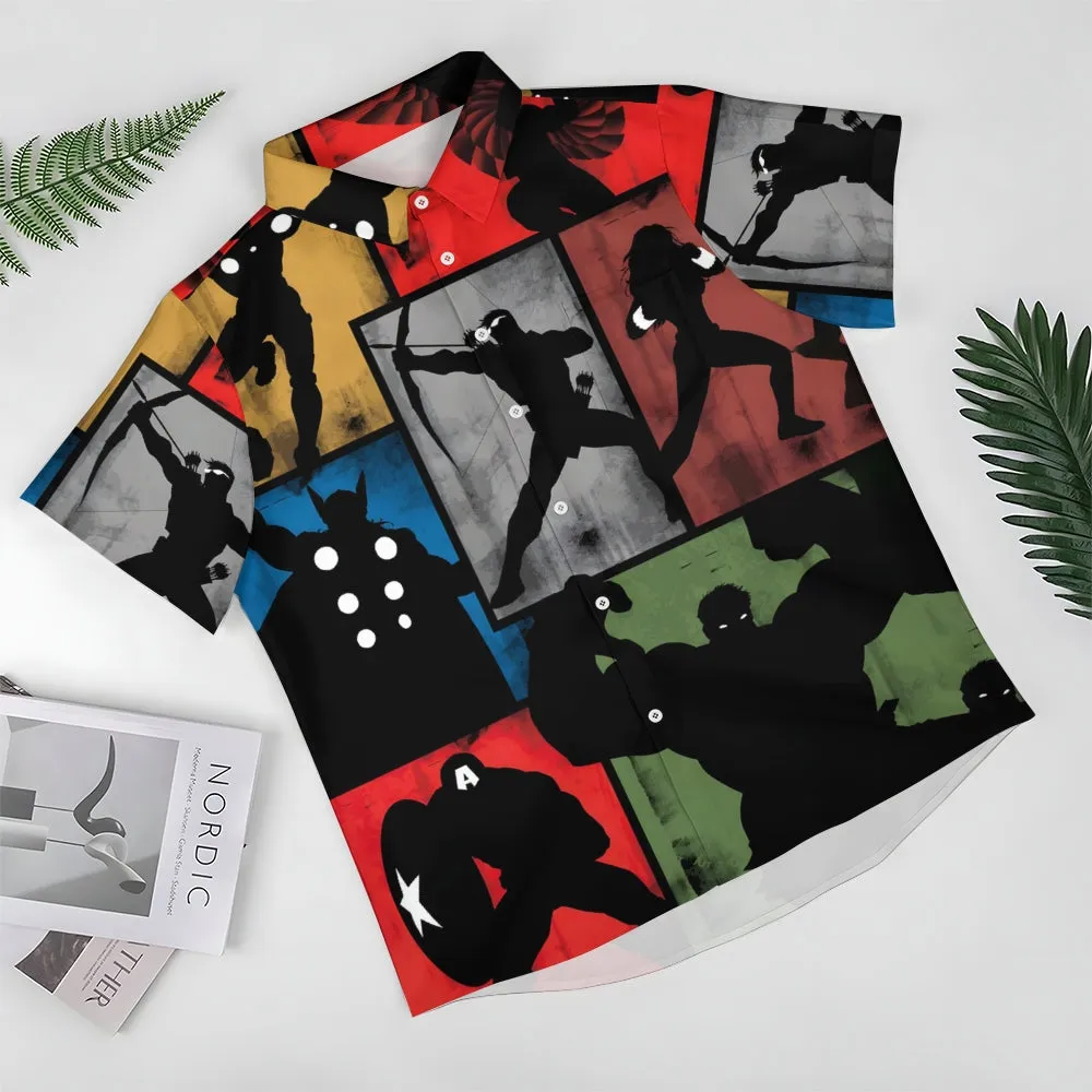 Hero Print Oversized Slub Linen Short Sleeve Shirt 2406000697