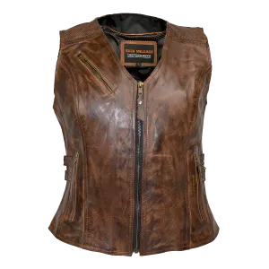 HML1037VB Ladies Vintage Brown Vest with Buckles