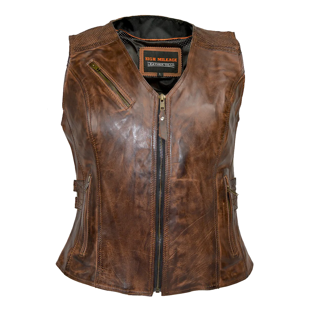 HML1037VB Ladies Vintage Brown Vest with Buckles
