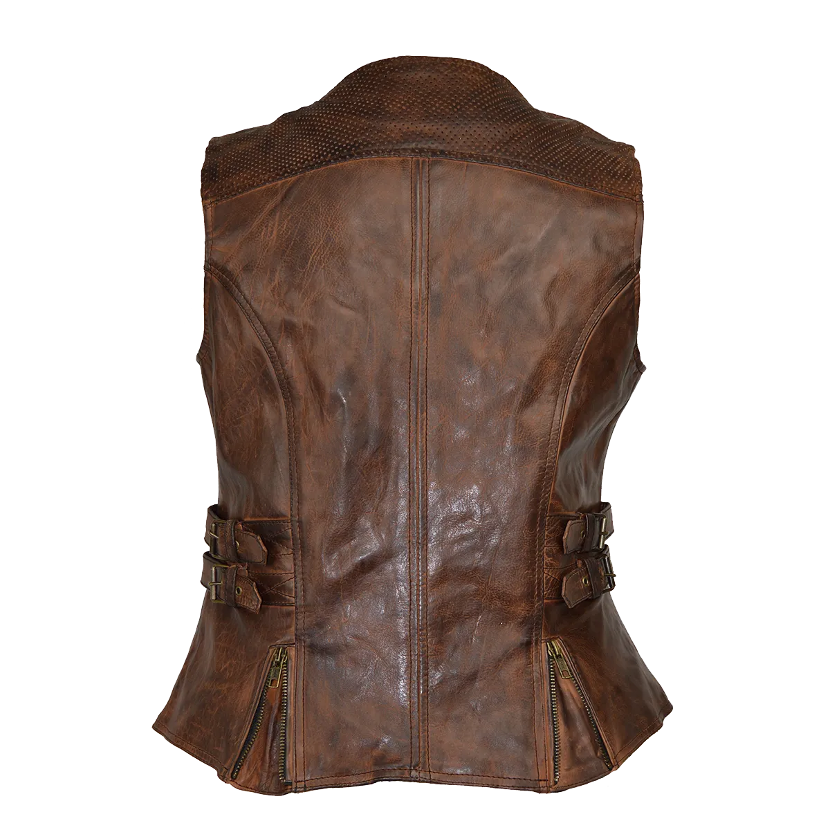 HML1037VB Ladies Vintage Brown Vest with Buckles