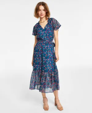 Inc International Concepts Women's Belted Flutter-Sleeve Midi Dress 10855973