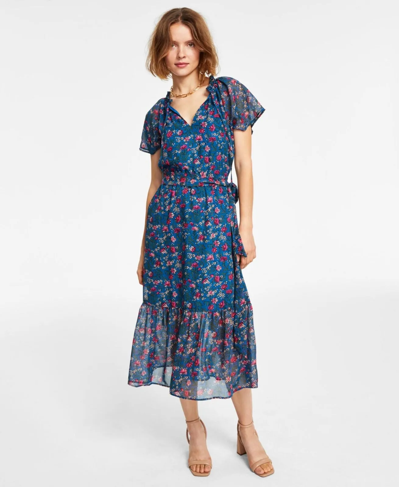 Inc International Concepts Women's Belted Flutter-Sleeve Midi Dress 10855973