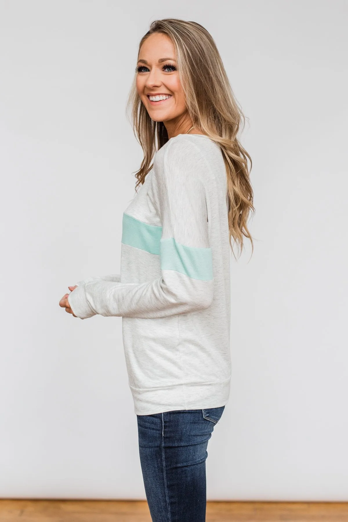 Including You & Me Long Sleeve Top- Mint