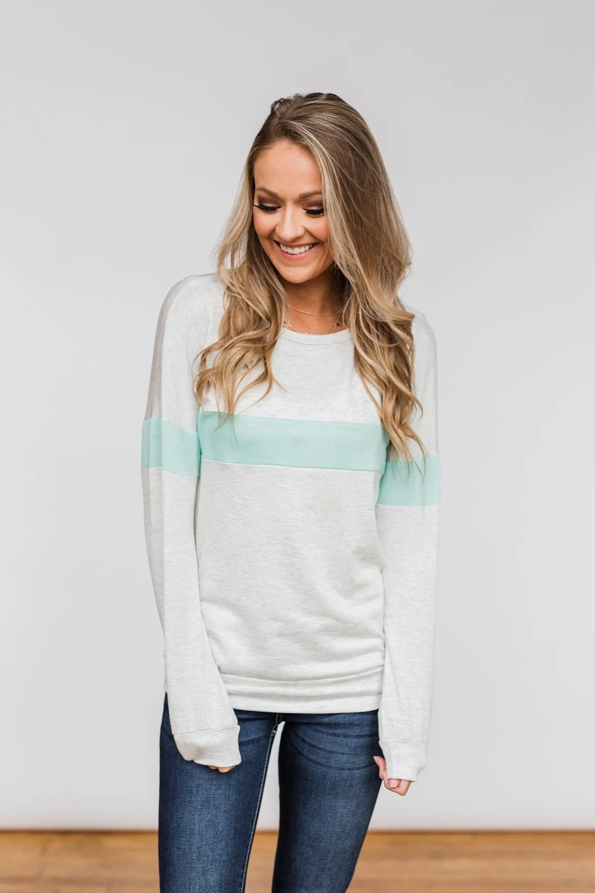 Including You & Me Long Sleeve Top- Mint