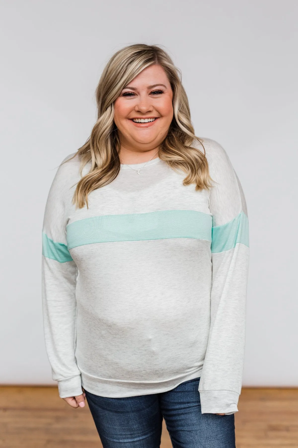Including You & Me Long Sleeve Top- Mint