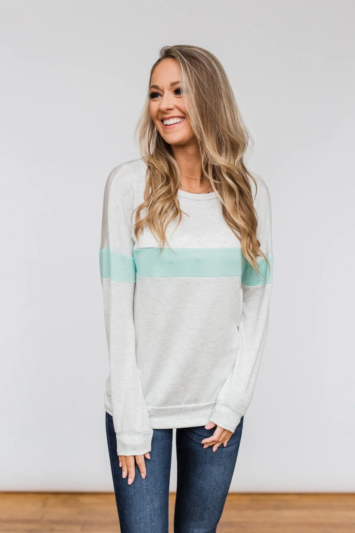 Including You & Me Long Sleeve Top- Mint