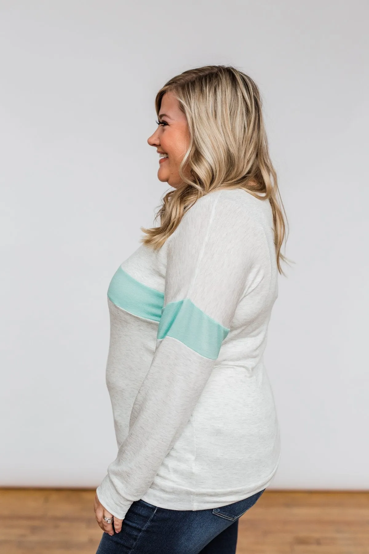 Including You & Me Long Sleeve Top- Mint
