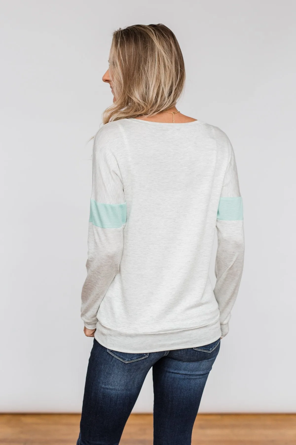Including You & Me Long Sleeve Top- Mint