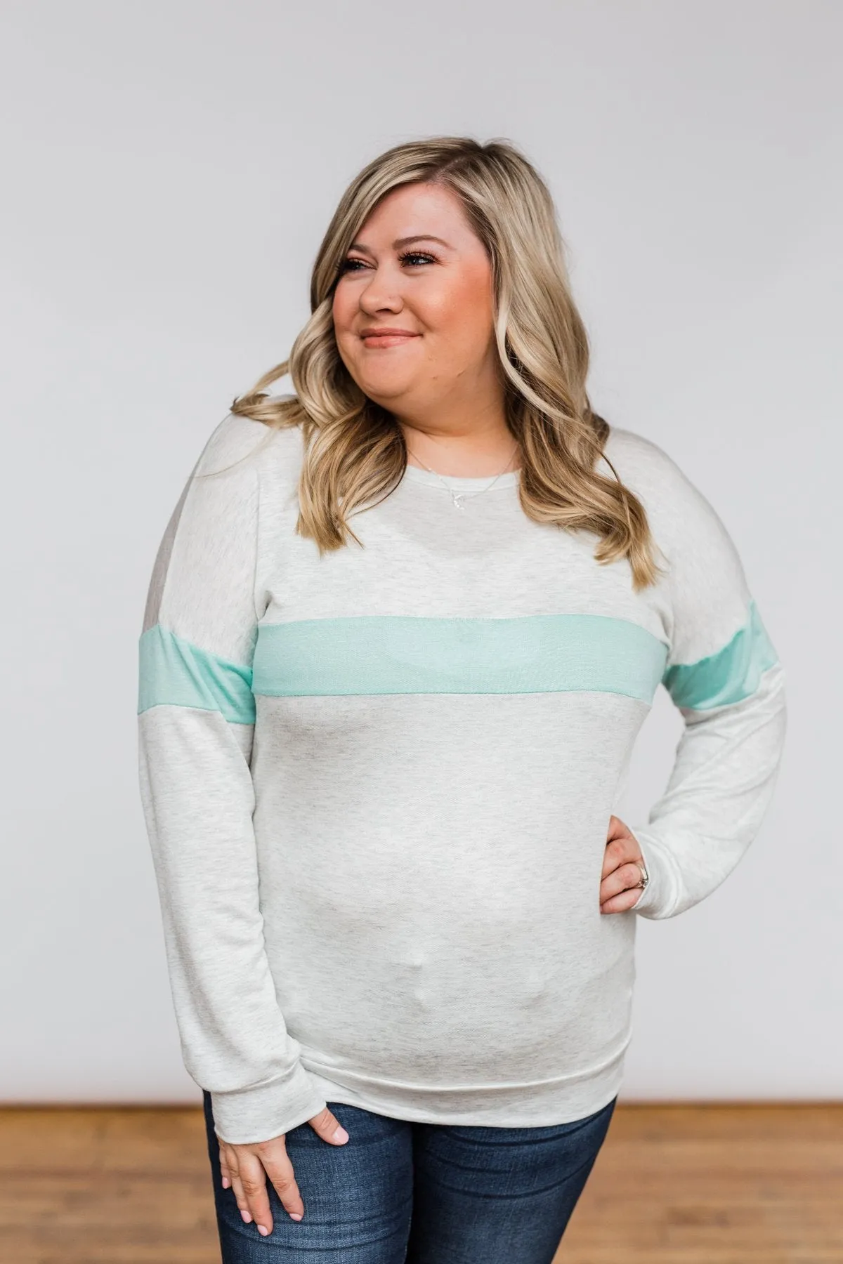 Including You & Me Long Sleeve Top- Mint