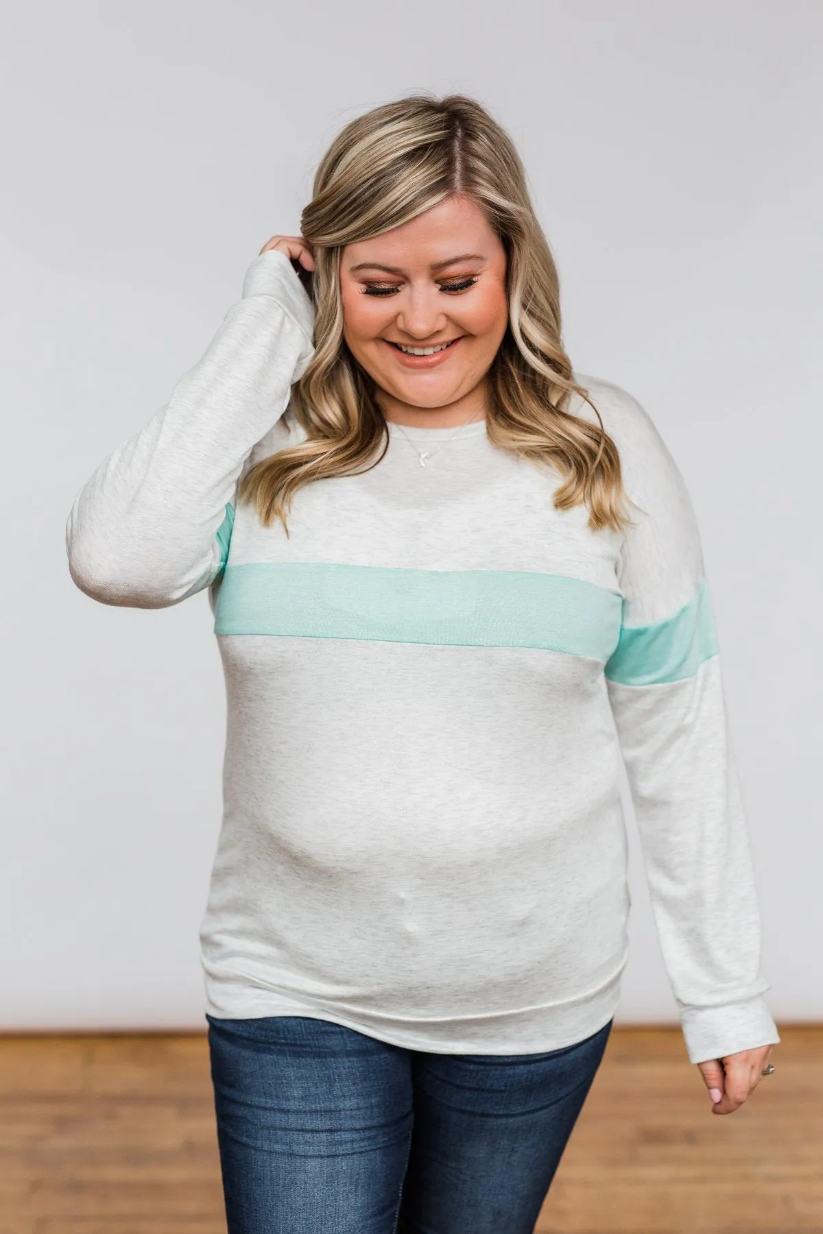 Including You & Me Long Sleeve Top- Mint