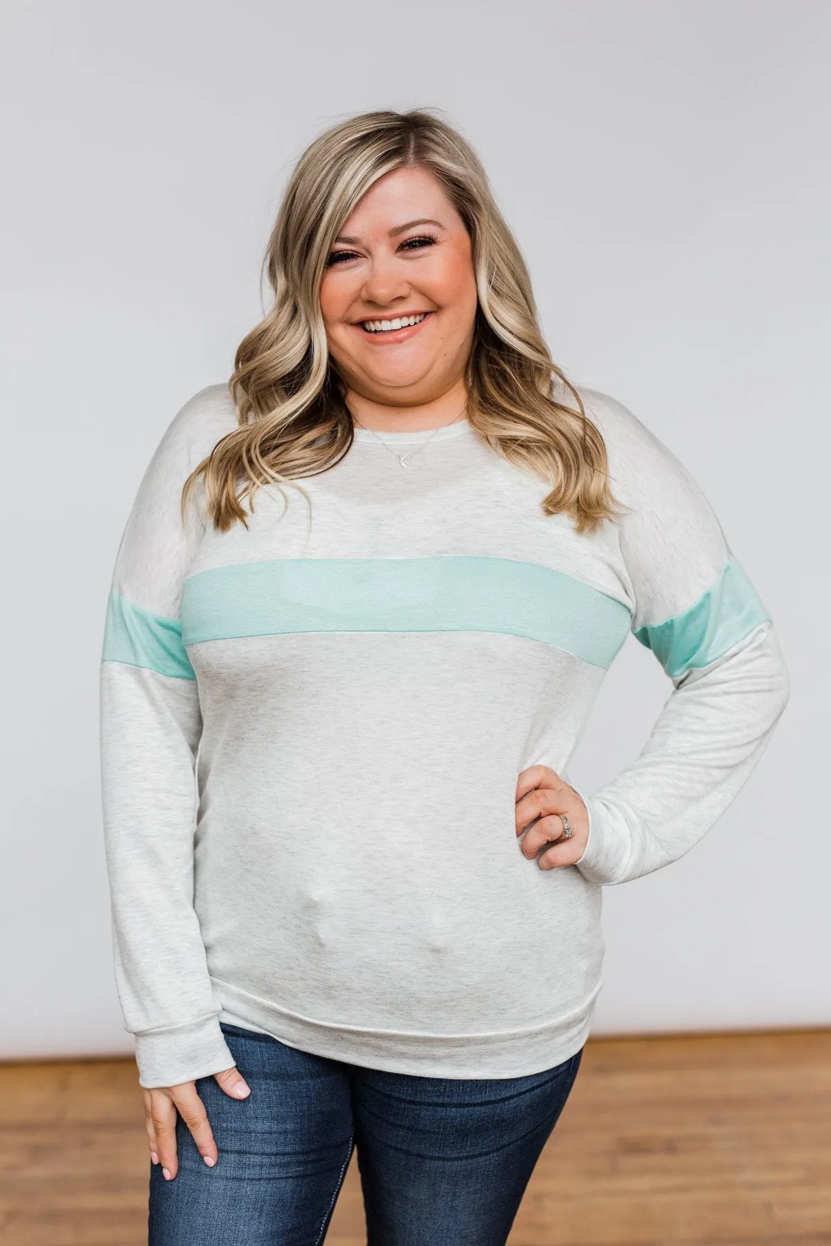 Including You & Me Long Sleeve Top- Mint