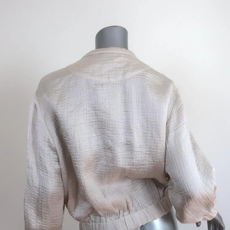 IRO Bomber Jacket Mila Ecru Hammered Satin Size 34