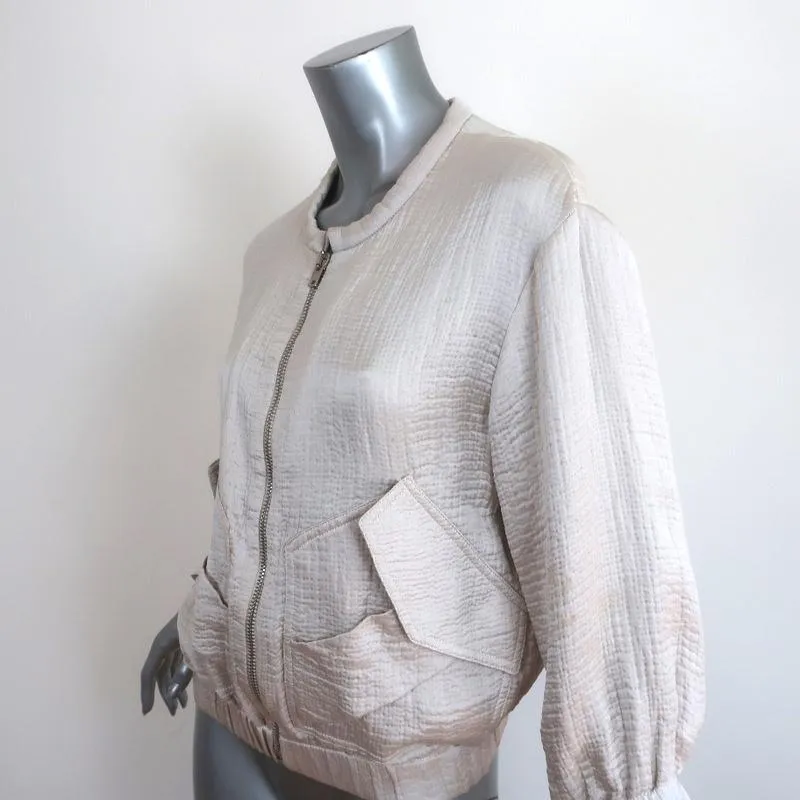 IRO Bomber Jacket Mila Ecru Hammered Satin Size 34