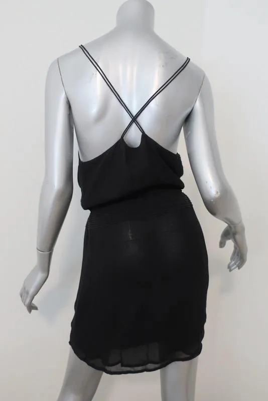 IRO Dress Odyssee Black Embroidered Chiffon Size 36 Crisscross-Strap Mini NEW