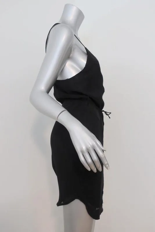 IRO Dress Odyssee Black Embroidered Chiffon Size 36 Crisscross-Strap Mini NEW