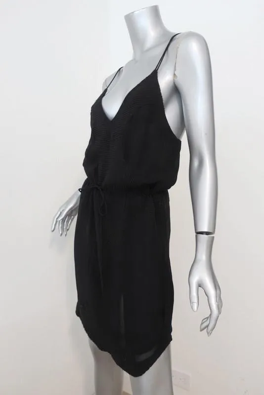 IRO Dress Odyssee Black Embroidered Chiffon Size 36 Crisscross-Strap Mini NEW