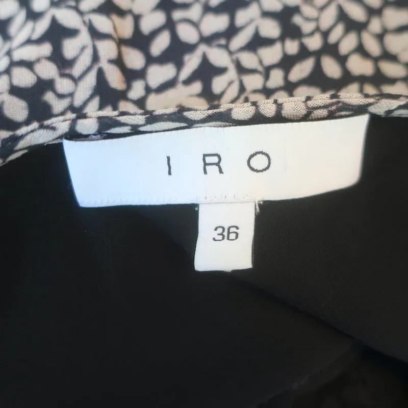 IRO Granby Ruffled Midi Dress Black/Ecru Printed Chiffon Size 36