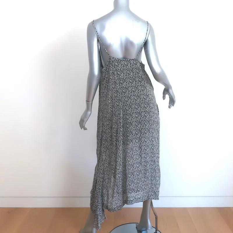 IRO Granby Ruffled Midi Dress Black/Ecru Printed Chiffon Size 36