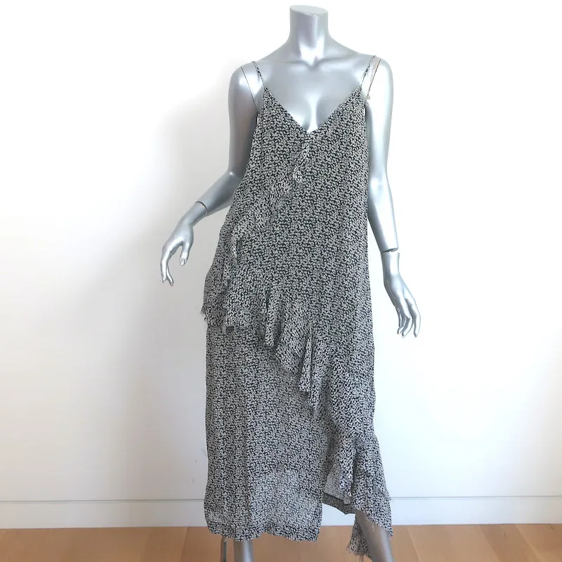 IRO Granby Ruffled Midi Dress Black/Ecru Printed Chiffon Size 36