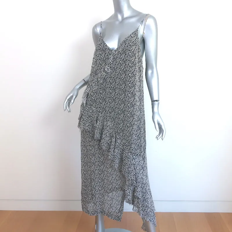 IRO Granby Ruffled Midi Dress Black/Ecru Printed Chiffon Size 36