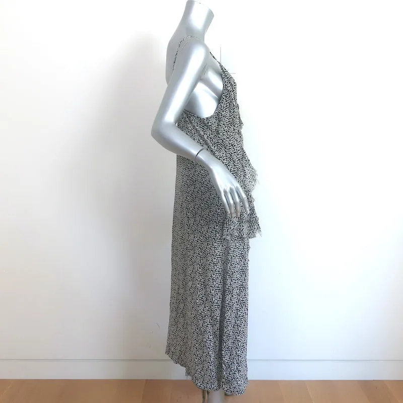 IRO Granby Ruffled Midi Dress Black/Ecru Printed Chiffon Size 36
