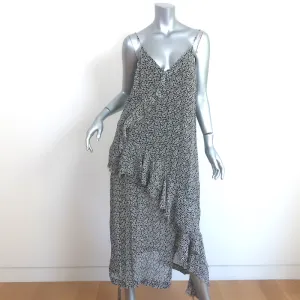 IRO Granby Ruffled Midi Dress Black/Ecru Printed Chiffon Size 36