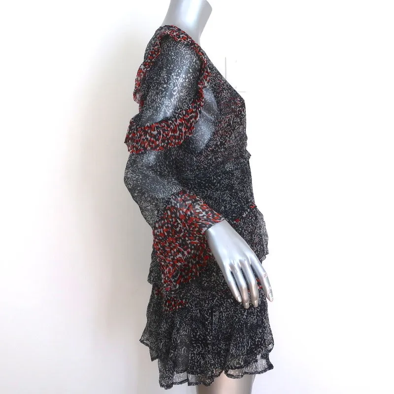 IRO Tiered Mini Dress Trillie Printed Chiffon Size 34 Long Sleeve