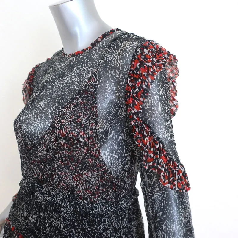 IRO Tiered Mini Dress Trillie Printed Chiffon Size 34 Long Sleeve