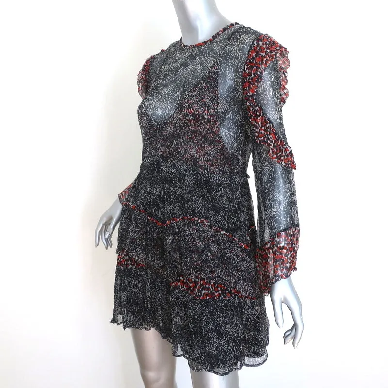 IRO Tiered Mini Dress Trillie Printed Chiffon Size 34 Long Sleeve