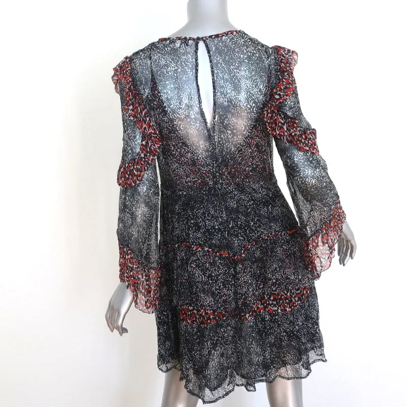 IRO Tiered Mini Dress Trillie Printed Chiffon Size 34 Long Sleeve