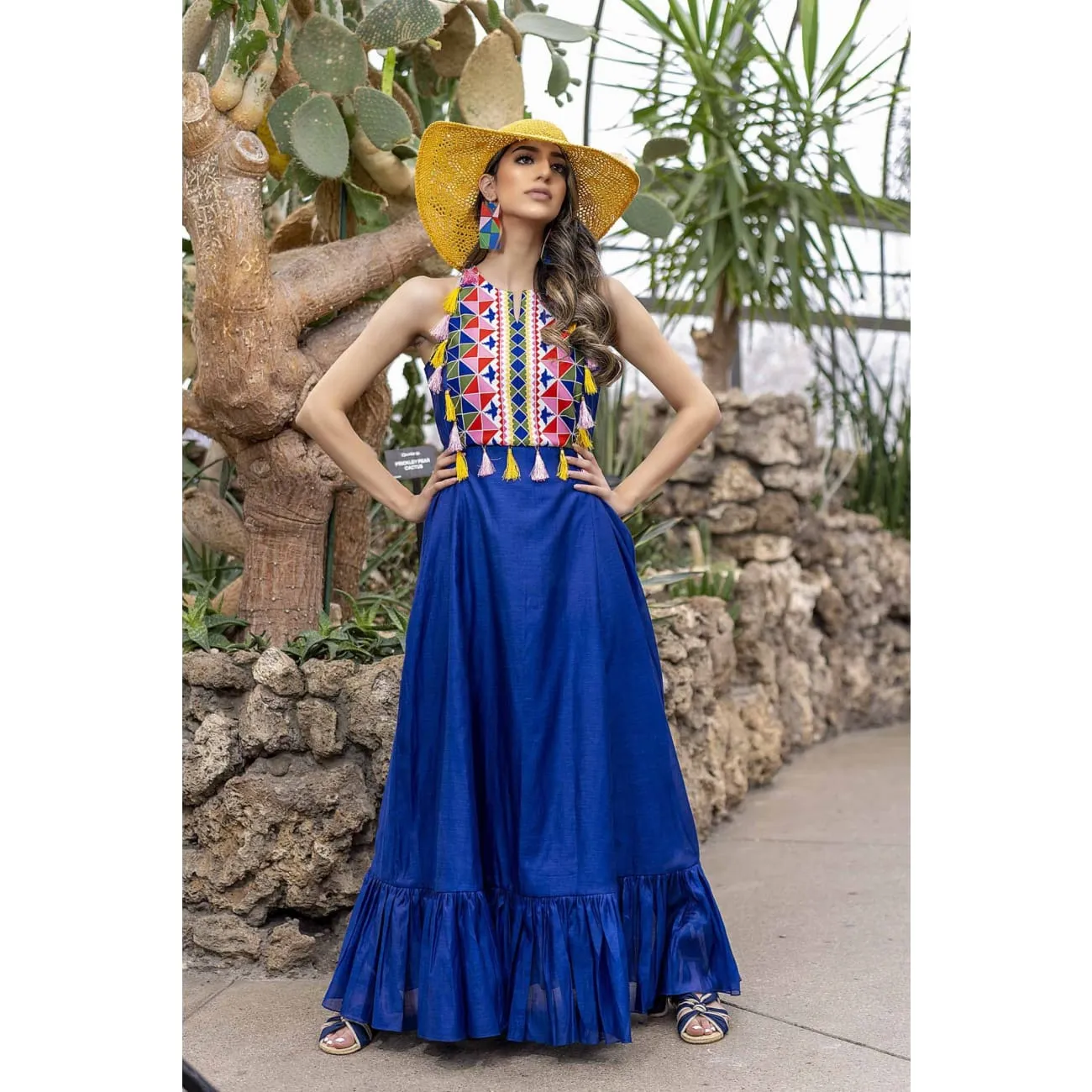 Isa Silk Blue Maxi Dress