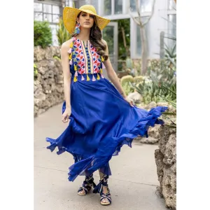 Isa Silk Blue Maxi Dress