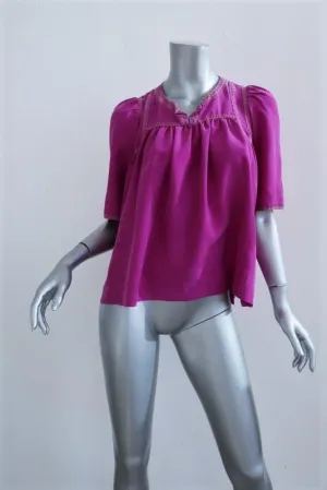 Isabel Marant Blouse Livia Fuchsia Beaded & Embroidered Silk Top Size 36