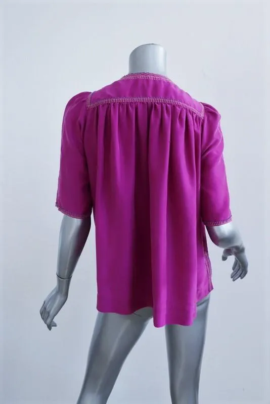 Isabel Marant Blouse Livia Fuchsia Beaded & Embroidered Silk Top Size 36