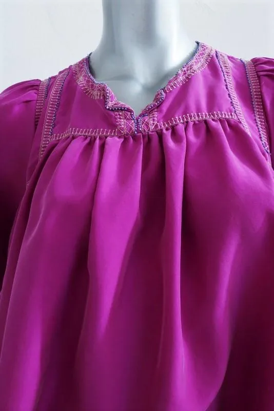 Isabel Marant Blouse Livia Fuchsia Beaded & Embroidered Silk Top Size 36