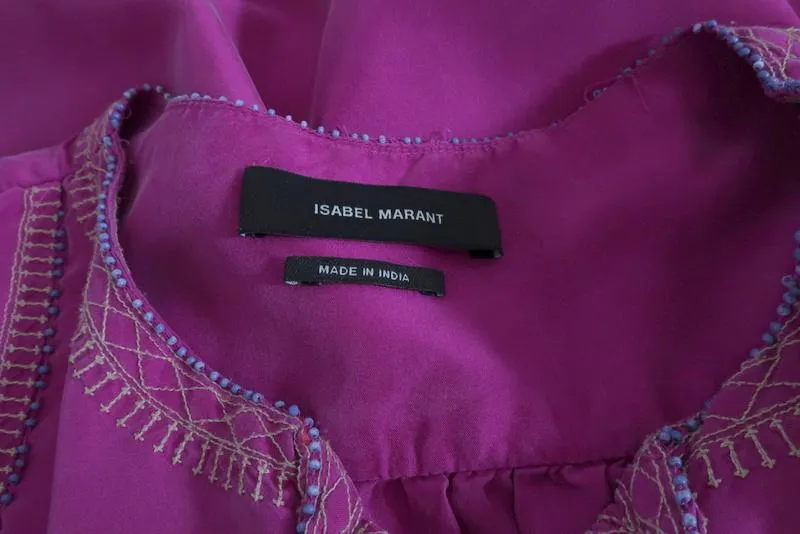Isabel Marant Blouse Livia Fuchsia Beaded & Embroidered Silk Top Size 36