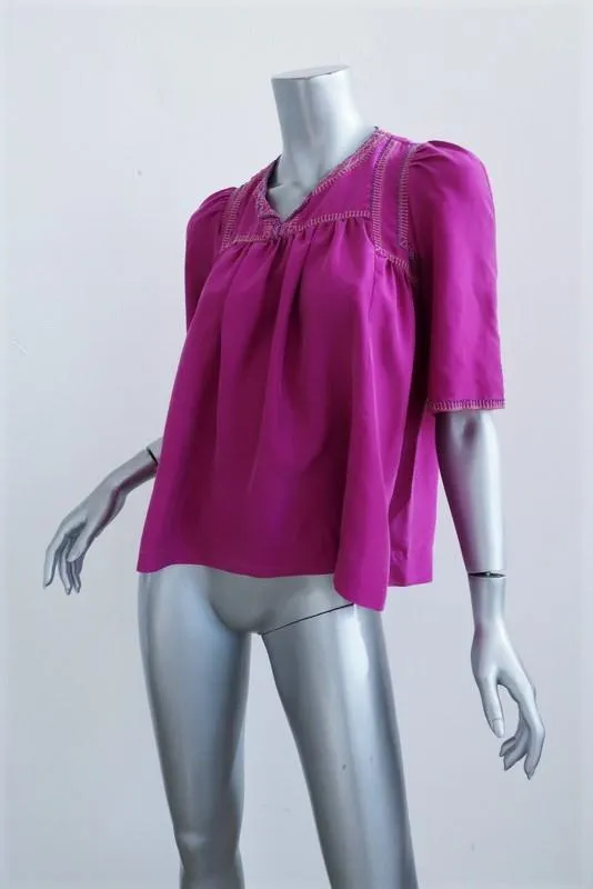 Isabel Marant Blouse Livia Fuchsia Beaded & Embroidered Silk Top Size 36