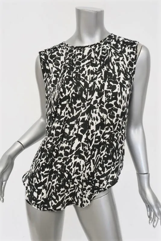 Isabel Marant Blouse Moss White/Black Leopard Print Silk Size 42 Sleeveless Top