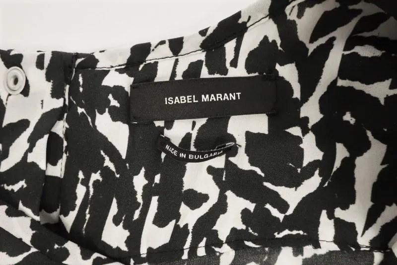 Isabel Marant Blouse Moss White/Black Leopard Print Silk Size 42 Sleeveless Top