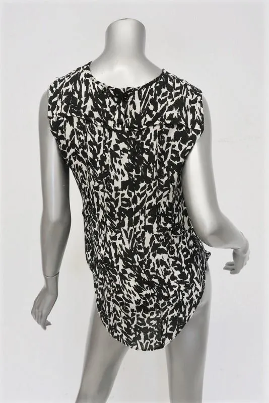 Isabel Marant Blouse Moss White/Black Leopard Print Silk Size 42 Sleeveless Top