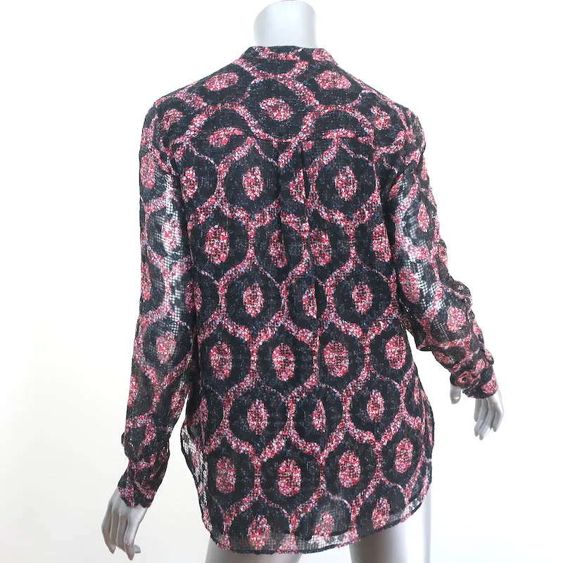 Isabel Marant Blouse Tao Black/Red Ikat Print Silk-Blend Size 36 Long Sleeve Top