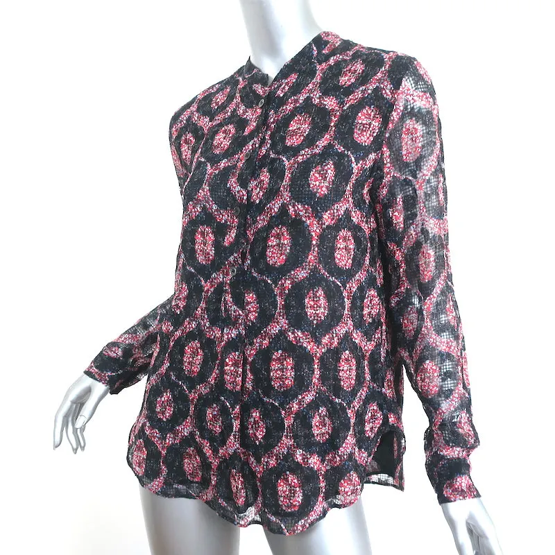 Isabel Marant Blouse Tao Black/Red Ikat Print Silk-Blend Size 36 Long Sleeve Top